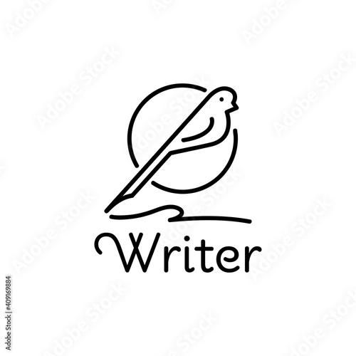 monoline style design author bird logo concept