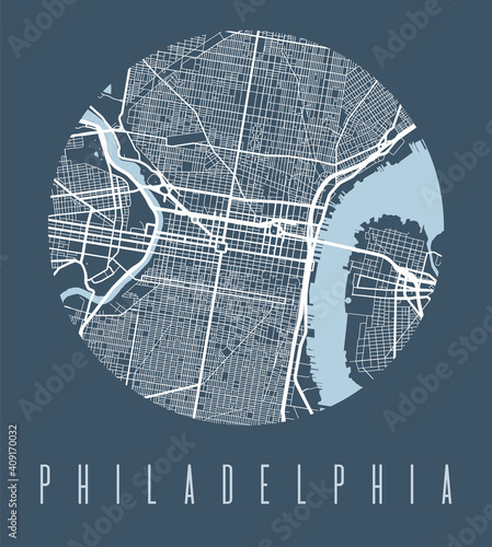 Philadelphia map poster. Decorative design street map of Philadelphia city, cityscape aria panorama.