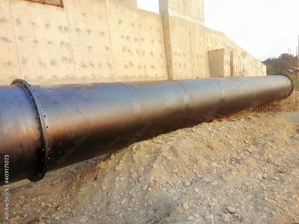 Large water delivery hose, Large water pipelines on the construction site. Large water delivery hose, Large water pipelines on the construction site.