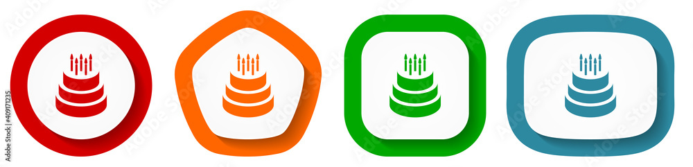 Cake vector icon set, flat design buttons on white background for webdesign and mobile applications Cake vector icon set, flat design buttons on white background for webdesign and mobile applications
