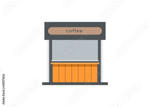 Closed mini coffee shop building. Simple flat illustration.