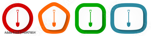 Shovel, gardening tool vector icon set, flat design buttons on white background for webdesign and mobile applications