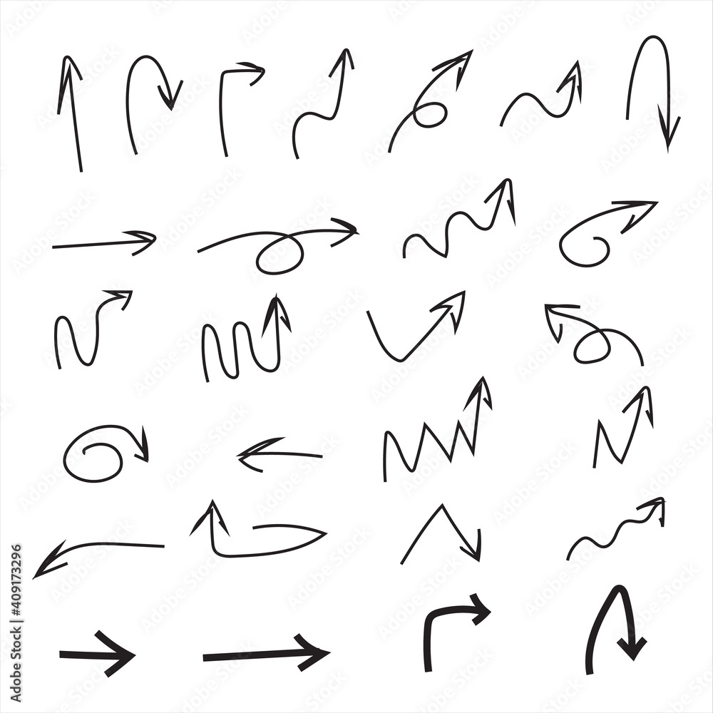 arrow set with hand drawn doodle style isolated on white background arrow set with hand drawn doodle style isolated on white background