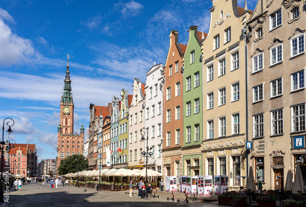 The facades of the restored Gdańsk patrician houses in the Long Market