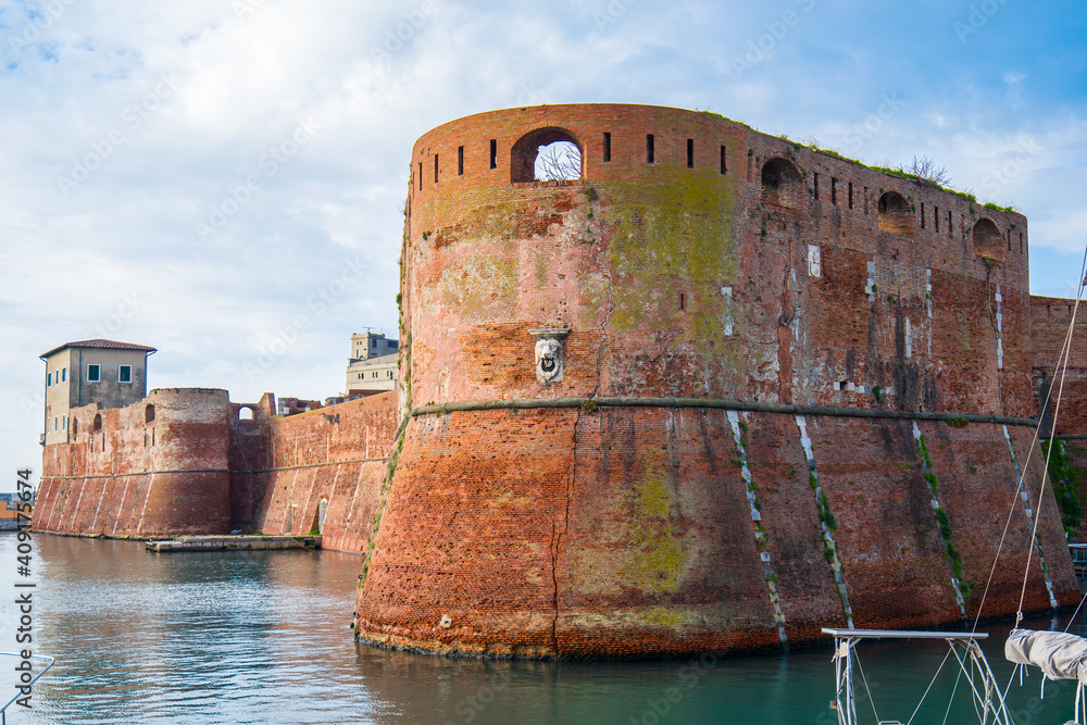Livorno, Tuscany: Port of Livorno, Old Fortress (Fortezza Vecchia). It's one of the largest Italian seaports and one of the largest seaports in the Mediterranean Sea.