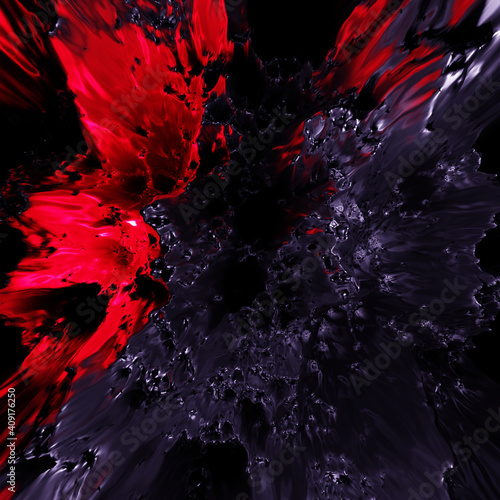 red, purple, black alien dark liquid dynamically splashes onto a surface abstract background