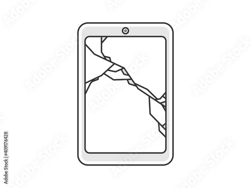 液晶画面が割れたタブレットPCのイラスト