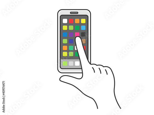 スマートフォンをタッチする手のイラスト