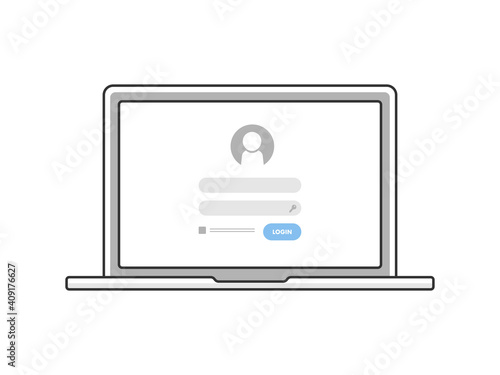 ログイン画面が表示されたノートパソコンのイラスト