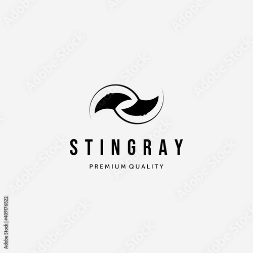 Twin Manta Fish Logo Vector Design of Stingray Illustration Vector, Underwater Concept with Aquarium
