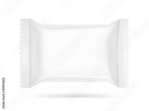 Hight realistic flow packaging mockup. Vector illustration isolated on white background. Can be use for your design, promo, adv and etc. Possibility for food, pharmaceutical, cosmetic. EPS10.