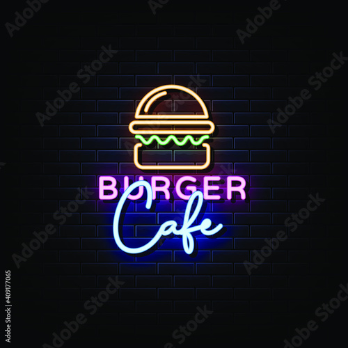 Burger Cafe Logo Neon Signs Style Text Vector