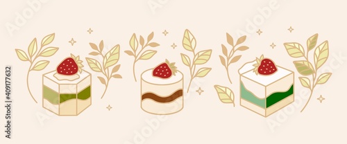 Set of colorful pastry, cake, and bakery elements for clipart or logo template