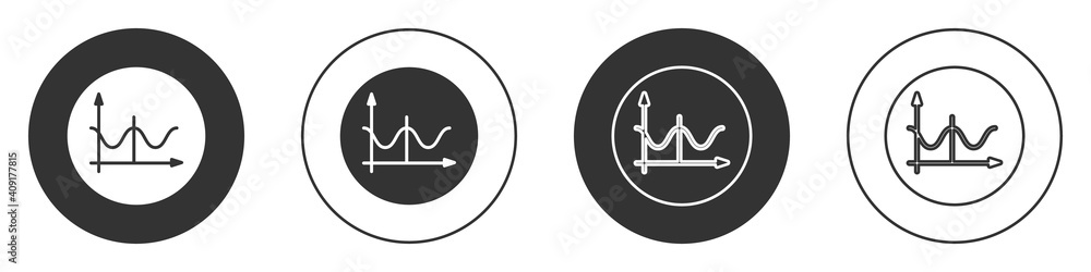 Black Graph, schedule, chart, diagram, infographic, pie graph icon isolated on white background. Circle button. Vector Illustration. Black Graph, schedule, chart, diagram, infographic, pie graph icon isolated on white background. Circle button. Vector Illustration.