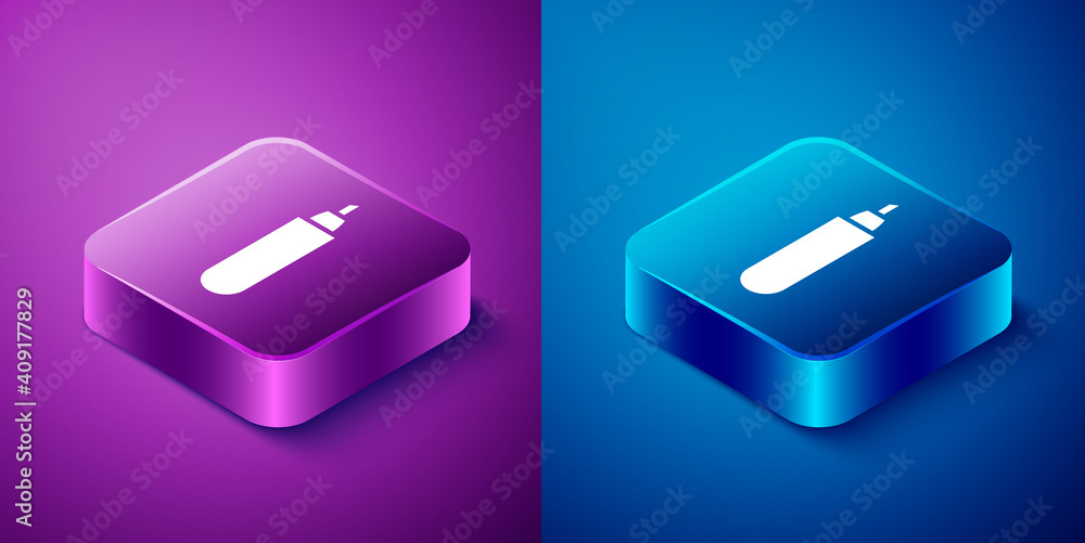 Isometric Marker pen icon isolated on blue and purple background. Square button. Vector Illustration. Isometric Marker pen icon isolated on blue and purple background. Square button. Vector Illustration.