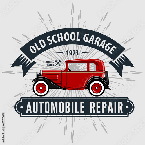 Car repair service  vintage Logo design concept with classic retro car. Vector illustration