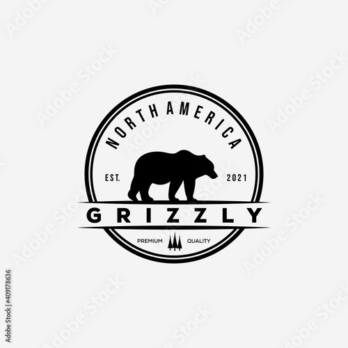 grizzly bear badge logo vector illustration design. vintage bear symbol