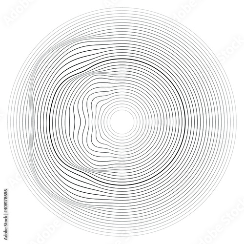 Flow Lines in Circle Form . Spiral Vector Illustration .Technology round Logo . Design element . Abstract Geometric shape . Striped border 