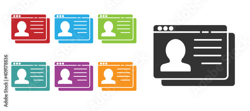 Black Resume icon isolated on white background. CV application. Searching professional staff. Analyzing personnel resume. Set icons colorful. Vector.