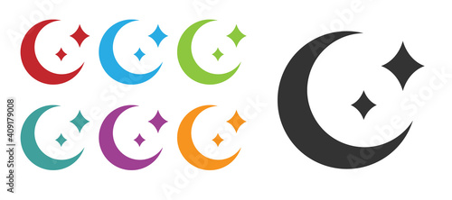 Black Moon and stars icon isolated on white background. Set icons colorful. Vector.