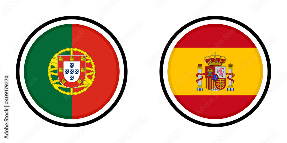 Obraz premium round icon with portugal and spain flags