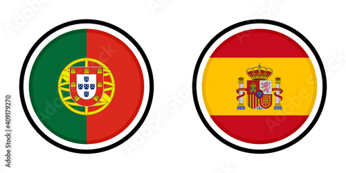 round icon with portugal and spain flags	
