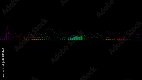 Abstract spectrum line bounce spectral wave design on black background vibrating wave form. Audio spectrum simulation for music futuristic animation.