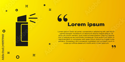 Black Pepper spray icon isolated on yellow background. OC gas. Capsicum self defense aerosol. Vector.