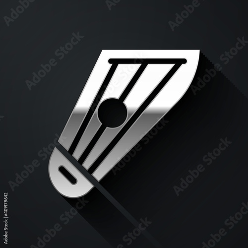 Silver Musical instrument kankles icon isolated on black background. Long shadow style. Vector.
