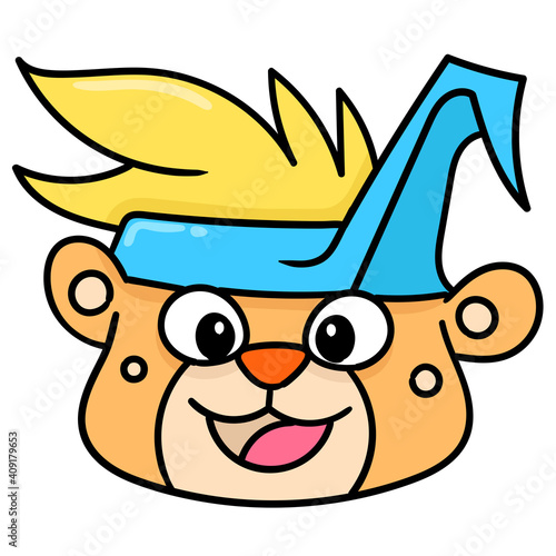 bear head with laughing face, doodle icon image kawaii