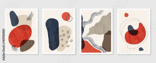 Abstract wall arts vector background collection.  Earth tones Hand drawn organic shape art design for wall framed prints, canvas prints, poster, home decor, cover, wallpaper.