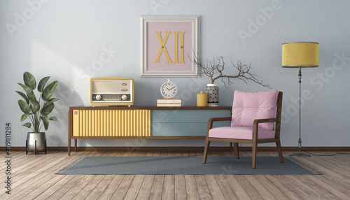 Vintage style living room with pastel color