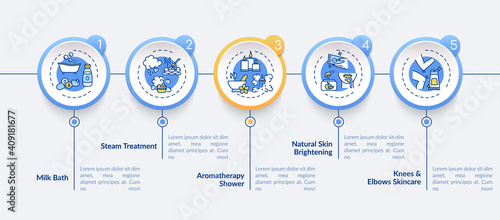 Spa procedures vector infographic template. Steam treatment, skin brightening presentation design elements. Data visualization with 5 steps. Process timeline chart. Workflow layout with linear icons