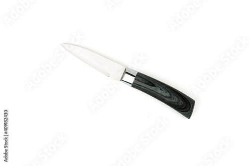 Kitchen knife with black wood handle isolated on white