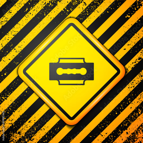 Black Blade razor icon isolated on yellow background. Warning sign. Vector.
