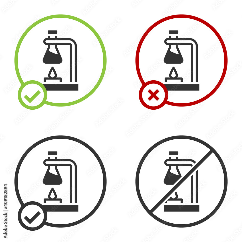 Black Glass test tube flask on fire heater experiment icon isolated on white background. Laboratory equipment. Circle button. Vector. Black Glass test tube flask on fire heater experiment icon isolated on white background. Laboratory equipment. Circle button. Vector.