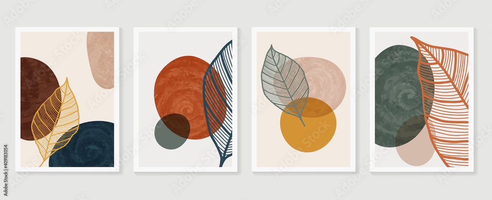 Botanical wall art vector background set. Foliage line art drawing with watercolor. Abstract Plant Art design for wall framed prints, canvas prints, poster, home decor, cover, wallpaper. Botanical wall art vector background set. Foliage line art drawing with watercolor. Abstract Plant Art design for wall framed prints, canvas prints, poster, home decor, cover, wallpaper.