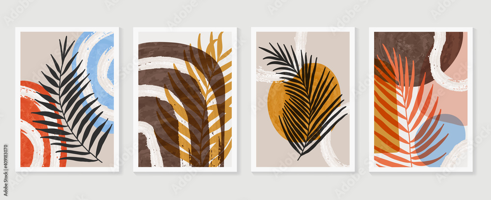 Botanical wall art vector background set. Foliage line art drawing with watercolor. Abstract Plant Art design for wall framed prints, canvas prints, poster, home decor, cover, wallpaper. Botanical wall art vector background set. Foliage line art drawing with watercolor. Abstract Plant Art design for wall framed prints, canvas prints, poster, home decor, cover, wallpaper.