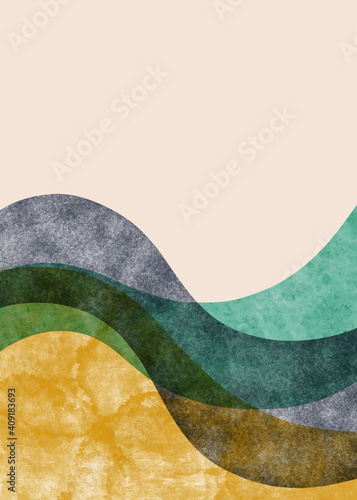 Abstract contemporary aesthetic background with mountain landscape. Boho wall decor. Minimalist design. vector background illustration.