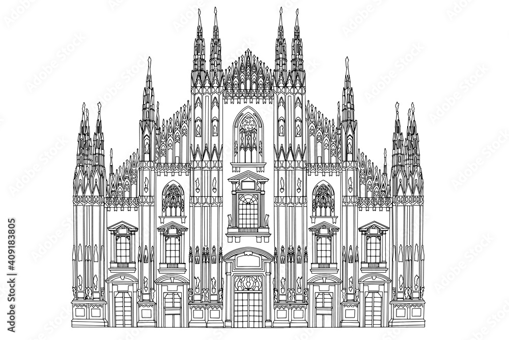 Duomo cathedral in Milan. Vector sketch. - obrazy, fototapety, plakaty 