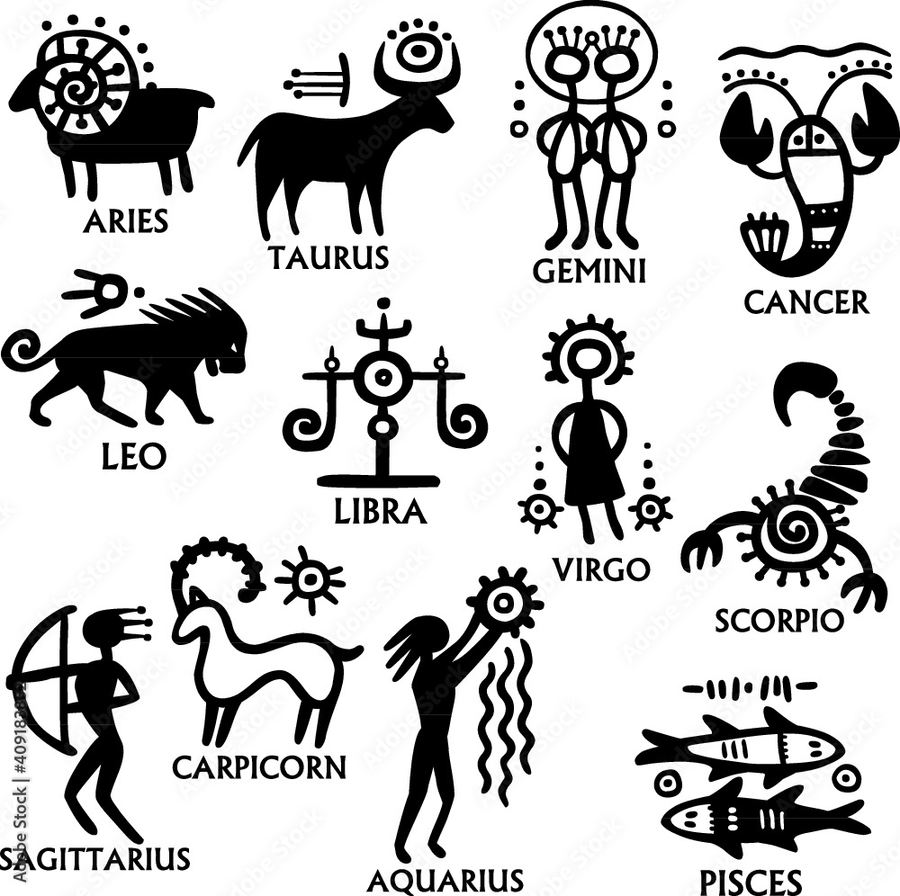 Icons zodiac signs isolated on a white background.