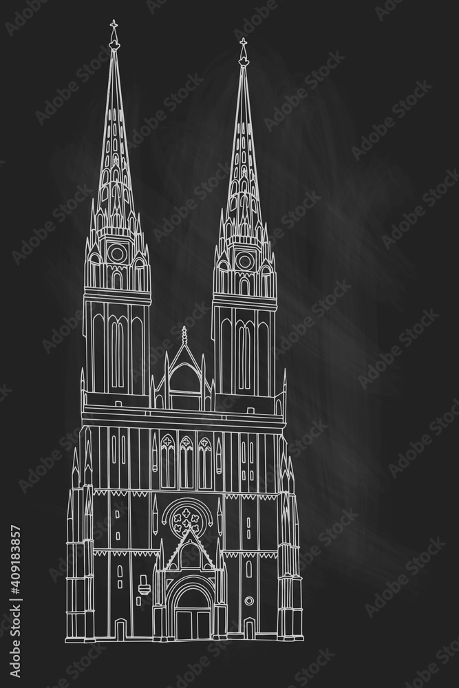 Fototapeta premium Vector sketch of Cathedral in Zagreb, Croatia