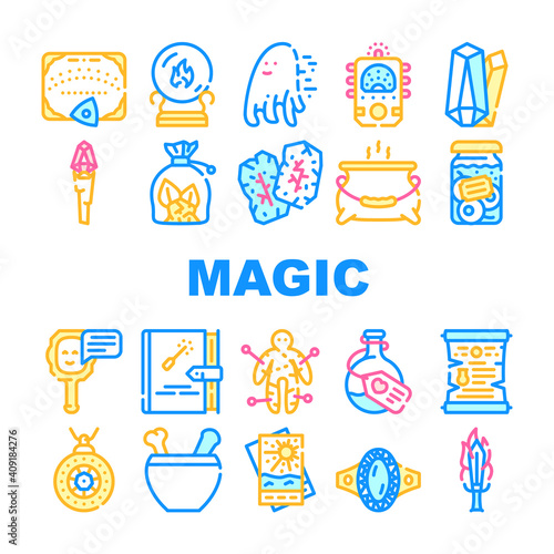 Magic Mystery Objects Collection Icons Set Vector