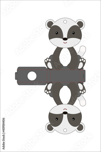 Cute easter egg holder badger template. Retail paper box for the easter egg. Printable color scheme. Laser cutting vector template. Isolated packaging design illustration.