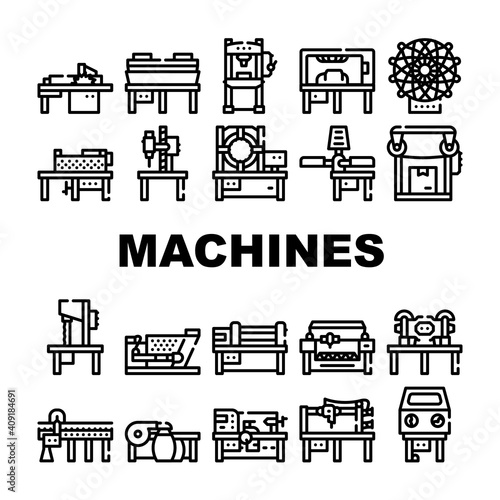 Industrial Machines Collection Icons Set Vector Flat