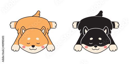 Cute sleeping shiba inu couple. Funny animal clip art. Flat cartoon style vector.