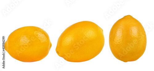 Lemons side view on white. Set of lemon fruit.