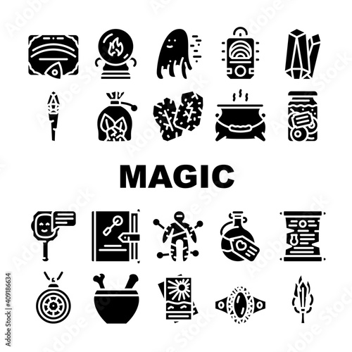 Magic Mystery Objects Collection Icons Set Vector