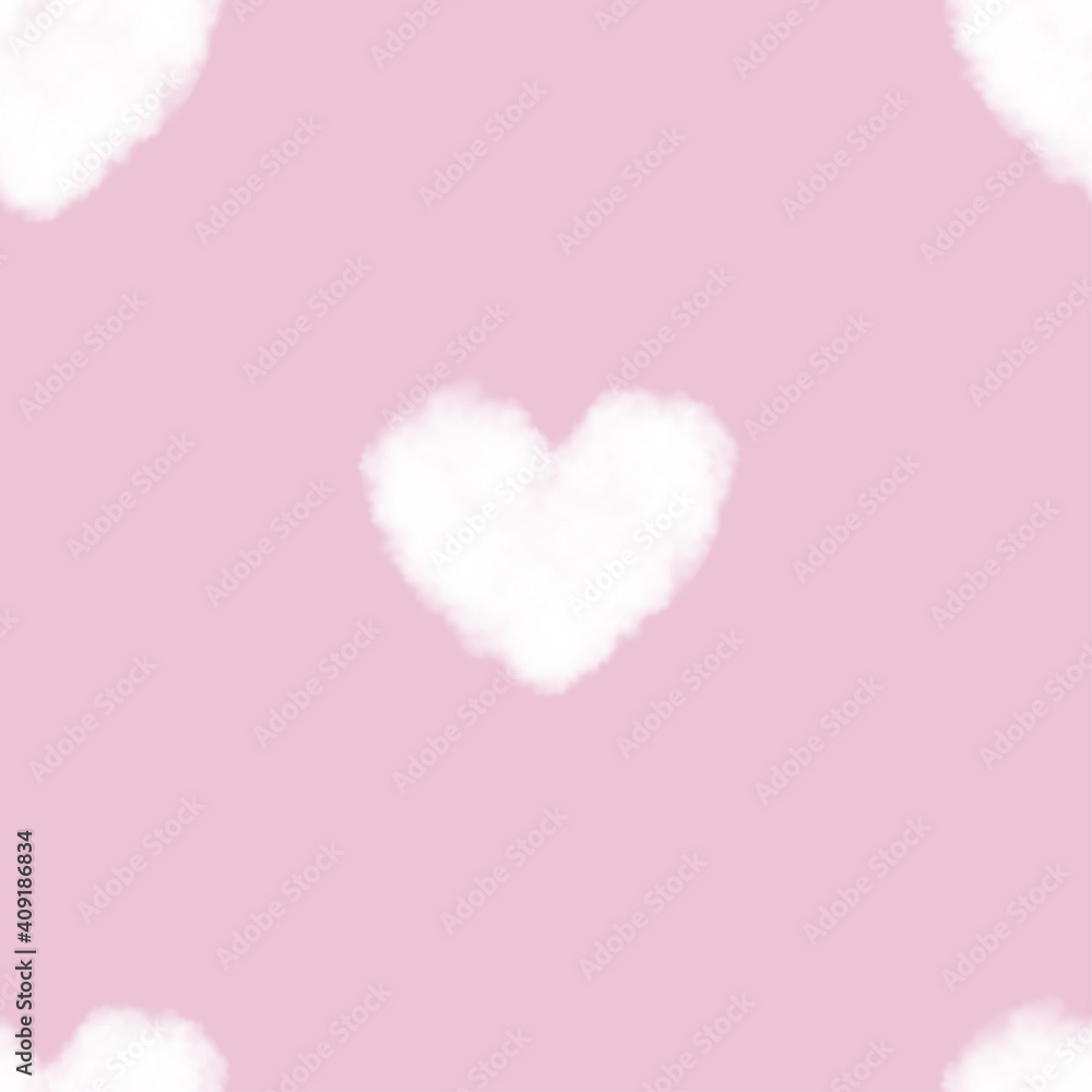Seamless pattern Heart Shape Fluffy Cloud on Pink Background, 3D Vector mesh backgroud with Love heart for Valentine greeting card or Wedding background