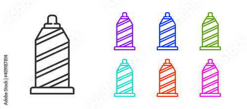 Black line Sewing thread on spool icon isolated on white background. Yarn spool. Thread bobbin. Set icons colorful. Vector Illustration.